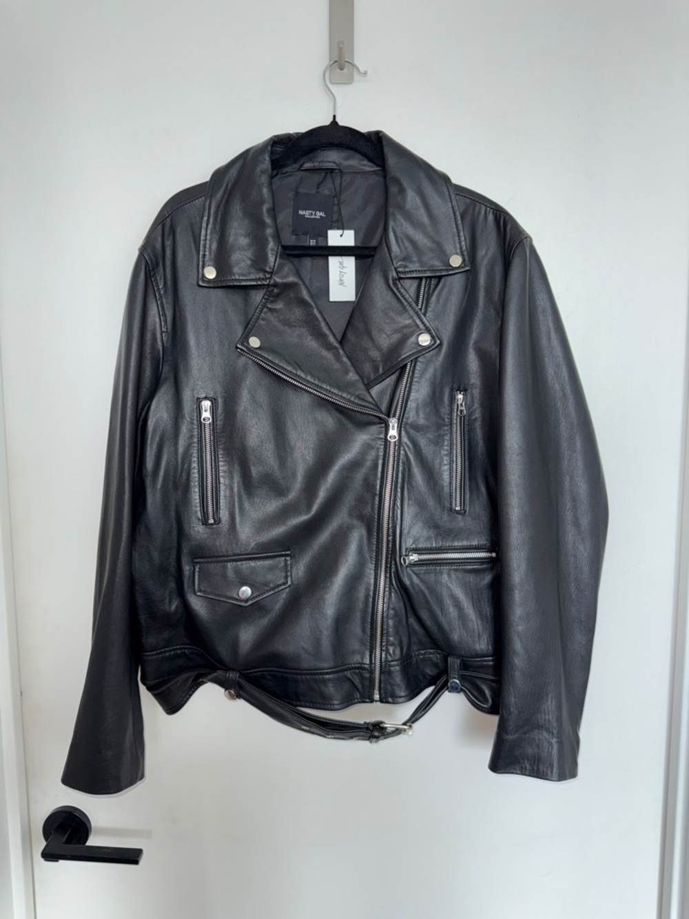 Nasty Gal Collection Oversized Real Leather Moto Jacket